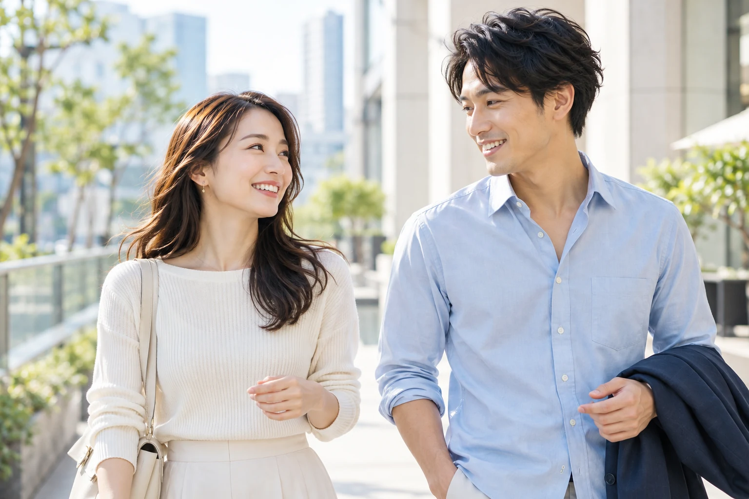 笑顔で会話を楽しむ男女のブランドイメージ