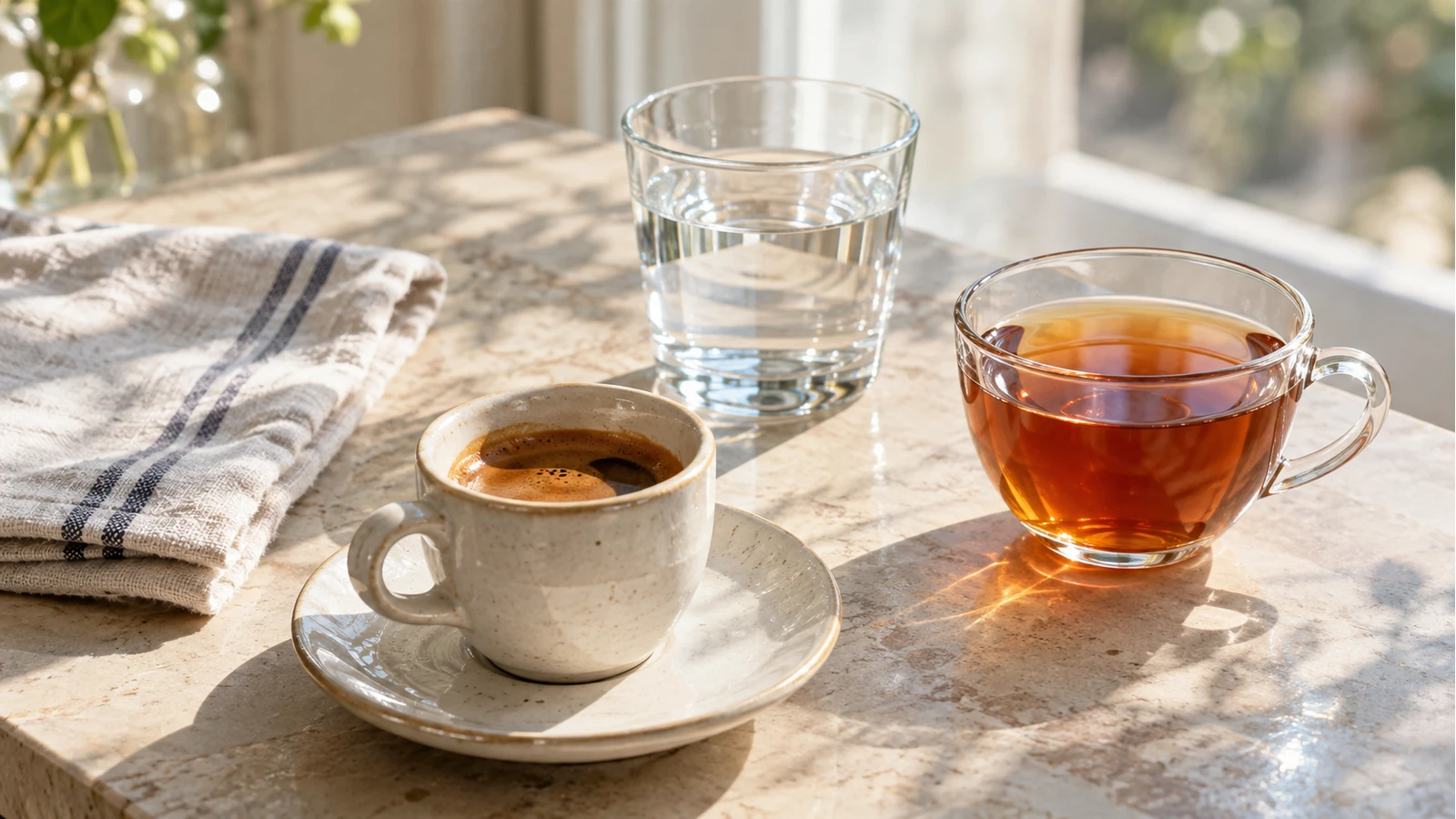 コーヒーやお茶など日常の飲み物と歯の着色を考えるイメージ