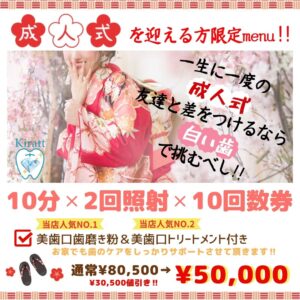 成人式ホワイトニングのメニュー表