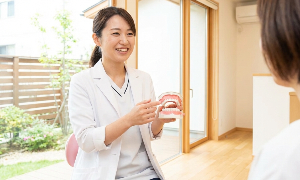 解説する女性歯科医師