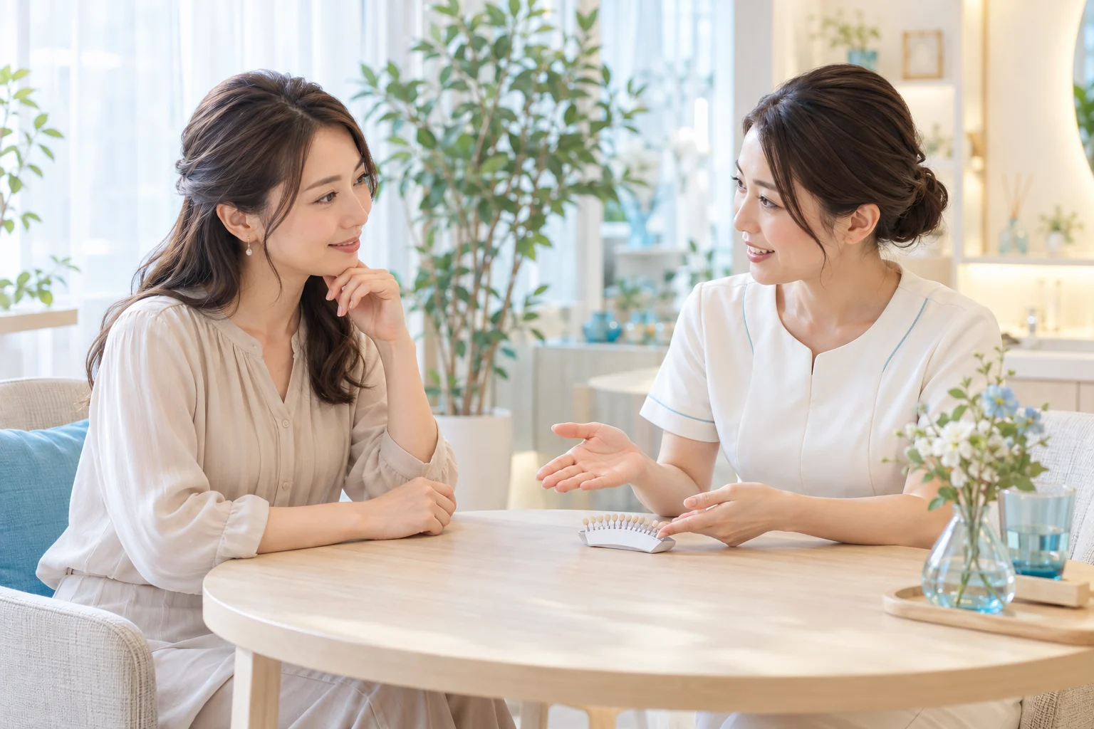 ホワイトニングについて相談する場面のイメージ